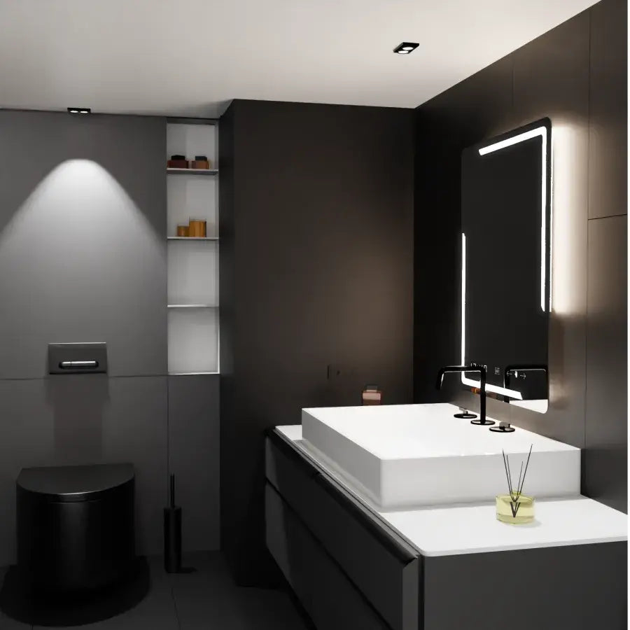 Ορθογώνιος καθρέφτης LED, 60x80 cm, Rayonnement MotionGlow Marcello, Σύστημα αποθάμβωσης, Ρολόι & Θερμόμετρο, Dimable Mirrors Marcello Προεπιλεγμένος τίτλος Alessandro Design