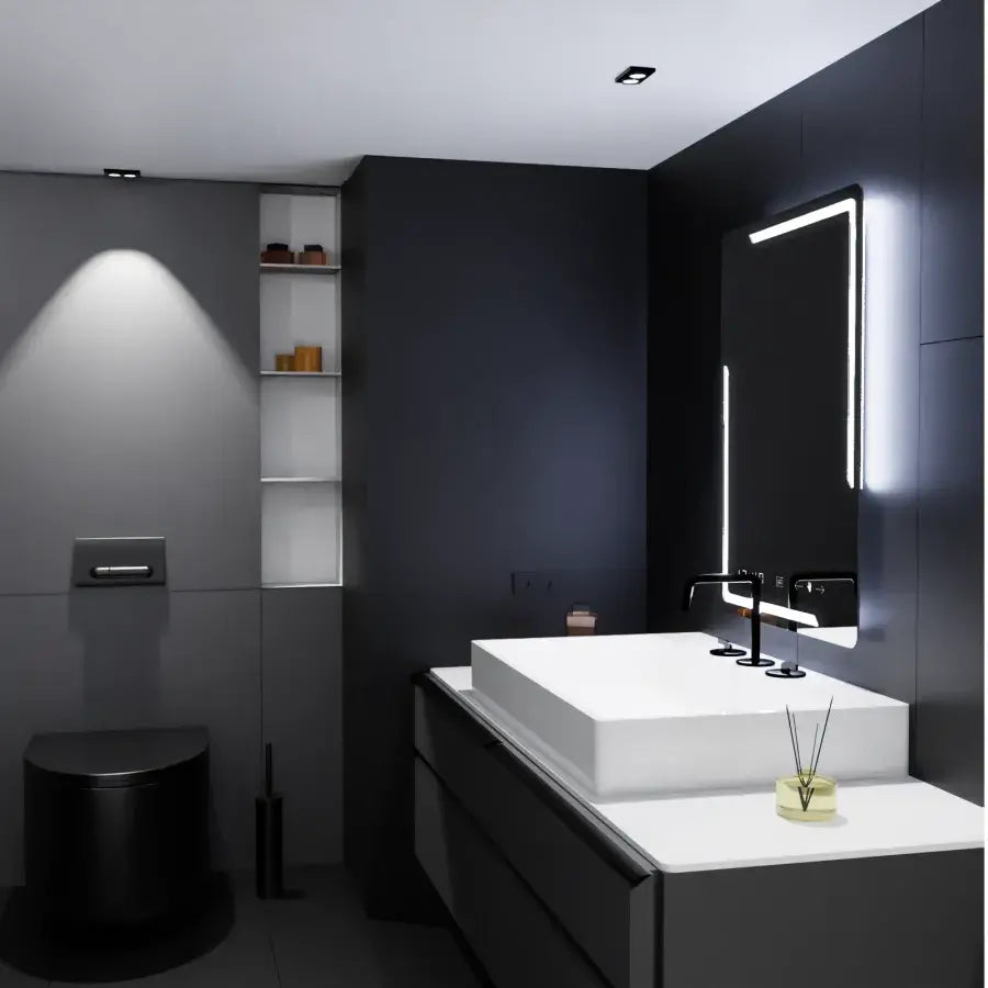 Ορθογώνιος καθρέφτης LED, 60x80 cm, Rayonnement MotionGlow Marcello, Σύστημα αποθάμβωσης, Ρολόι & Θερμόμετρο, Dimable Mirrors Marcello Προεπιλεγμένος τίτλος Alessandro Design