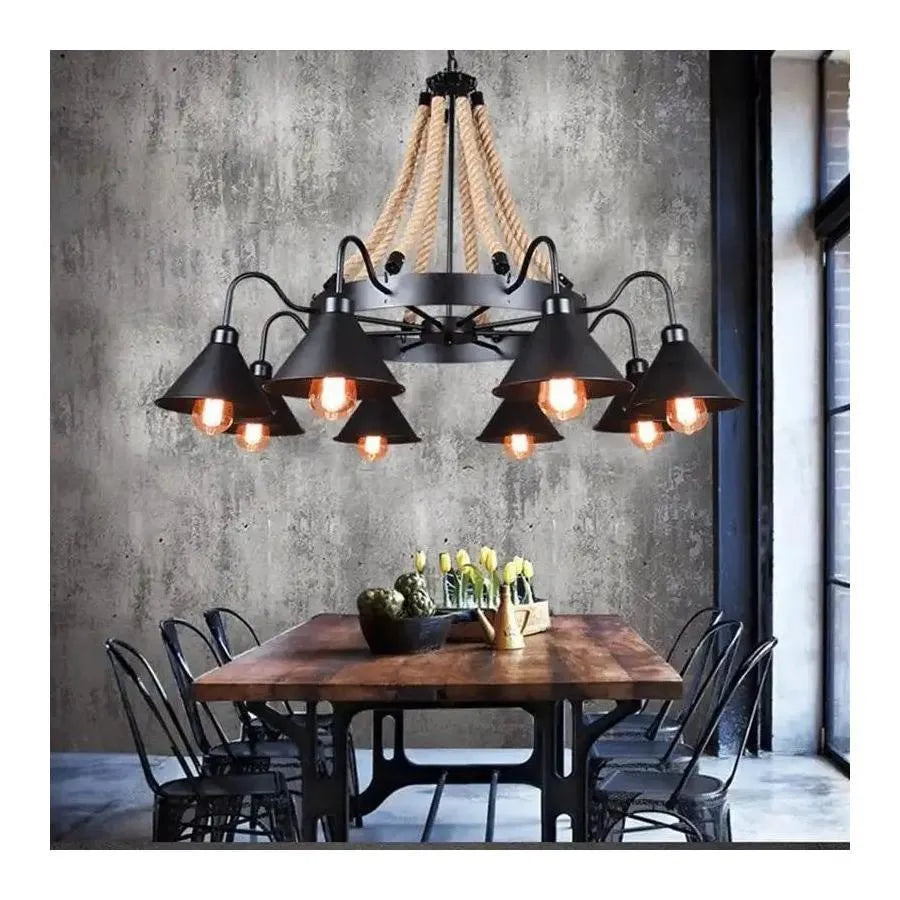 Indiana Chandelier, 8xE27, Metal and Rope, Brown Vintage Chandeliers Προεπιλεγμένος τίτλος Alessandro Design