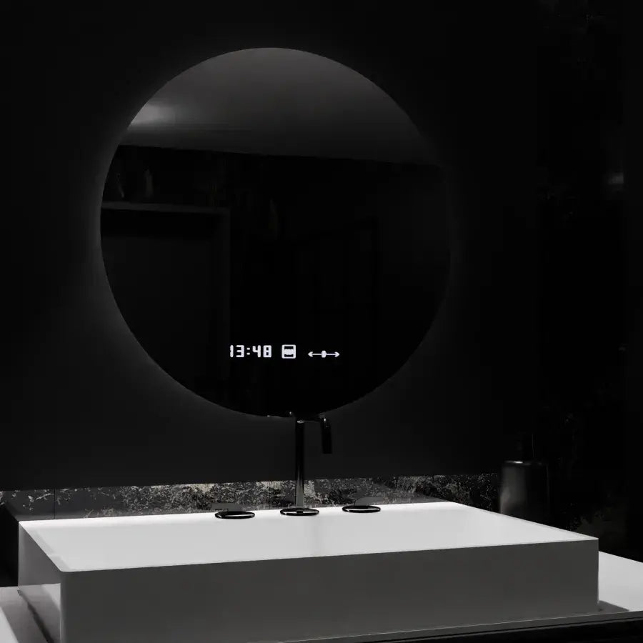 LED Στρογγυλός καθρέφτης, 70 cm, Serenite MotionGlow Marcello, Σύστημα αποθαμβώματος, Ρολόι & Θερμόμετρο, Dimable Mirrors Marcello Προεπιλεγμένος τίτλος Alessandro Design