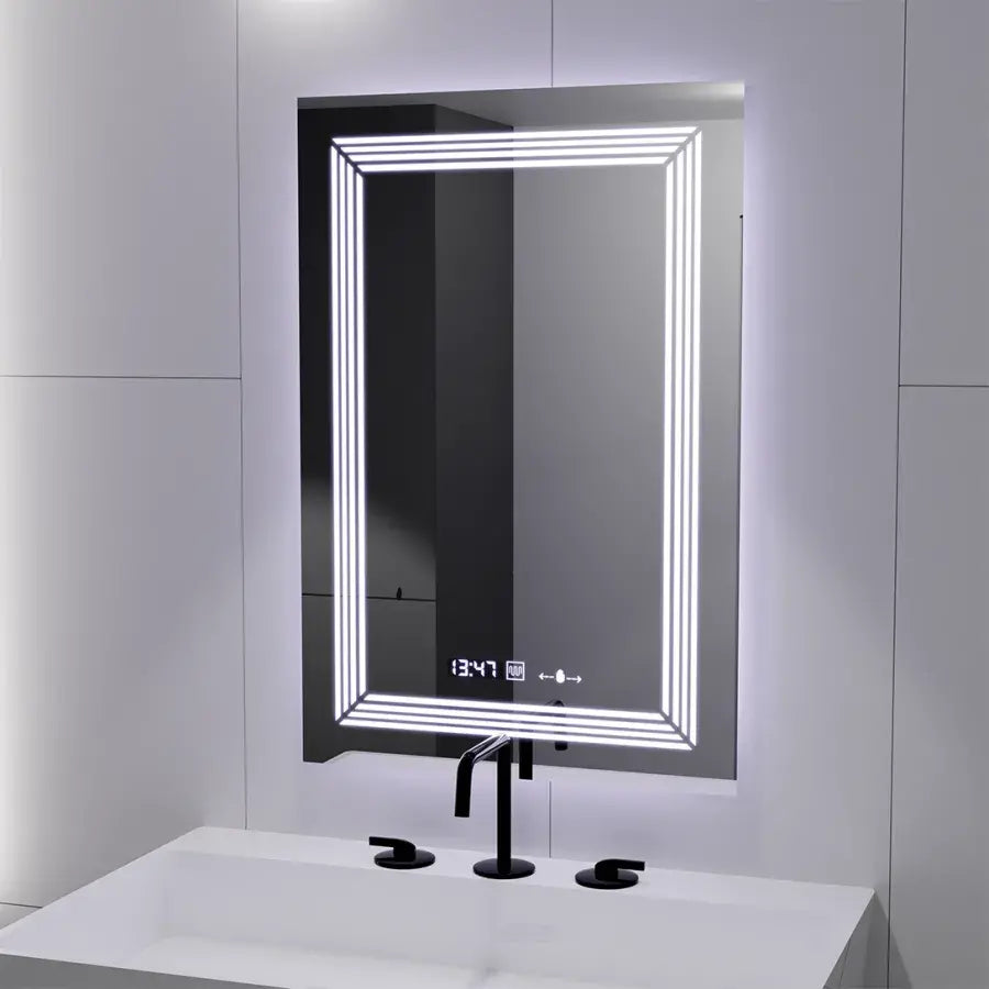 Ορθογώνιος καθρέφτης LED, 60x80 εκ., Venezia Marcello MotionGlow Sensor, Σύστημα αποθάμβωσης, Ρολόι & Θερμόμετρο, Ρυθμιζόμενο, Θερμό Ουδέτερο Ψυχρό Φως 3000K/4000K/6000K Καθρέφτες Marcello Προεπιλεγμένος τίτλος Alessandro Design