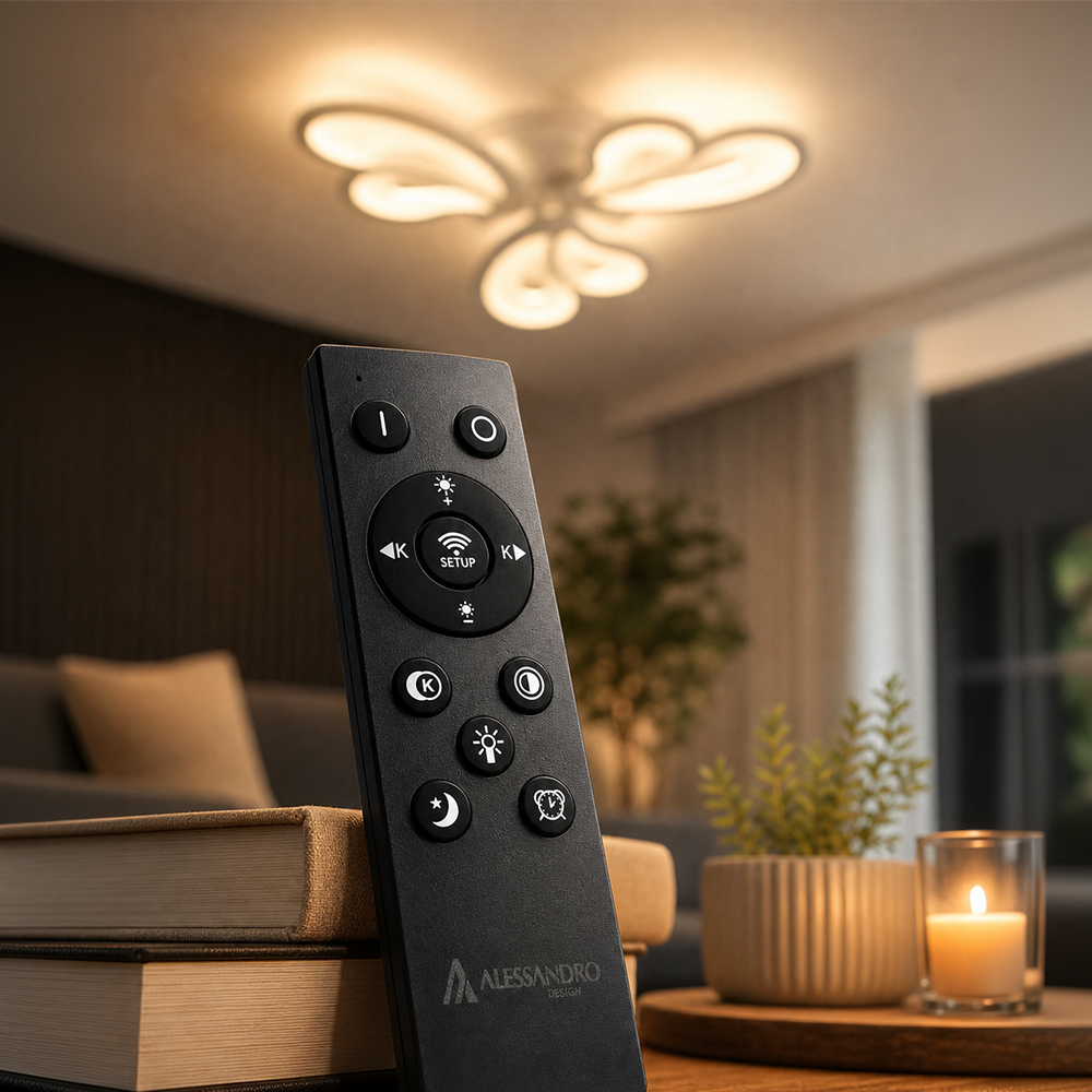 Πολυέλαιος LED με τηλεχειριστήριο BLOSSOM 40W, 3 πέταλα, κρύο/ζεστό/ουδέτερο φως, ρυθμιζόμενο, λευκός πολυέλαιος LED με τηλεχειριστήριο Προεπιλεγμένος τίτλος Alessandro Design