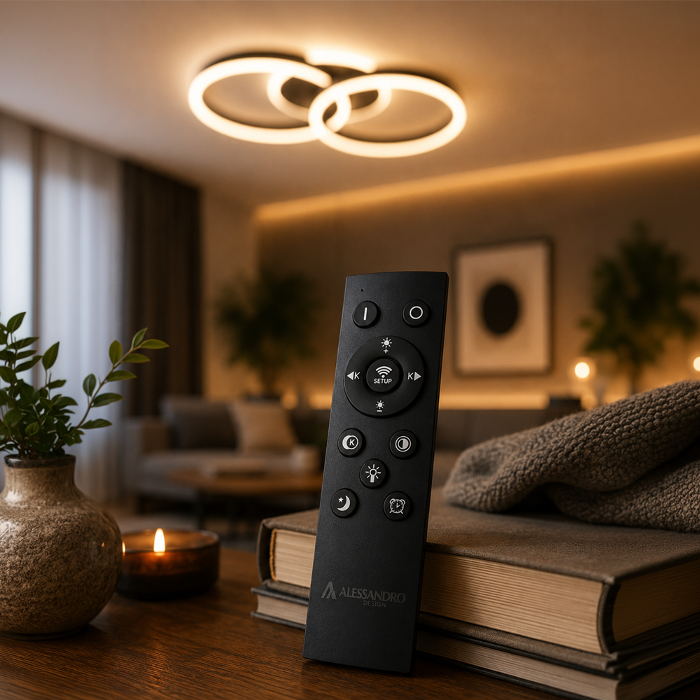 Πολυέλαιος LED με τηλεχειριστήριο RIGA LILITH 34W, 2 κύκλοι, κρύο/θερμ/ουδέτερο φως, ρυθμιζόμενο, μαύροι πολυέλαιοι LED με τηλεχειριστήριο Προεπιλεγμένος τίτλος Alessandro Design