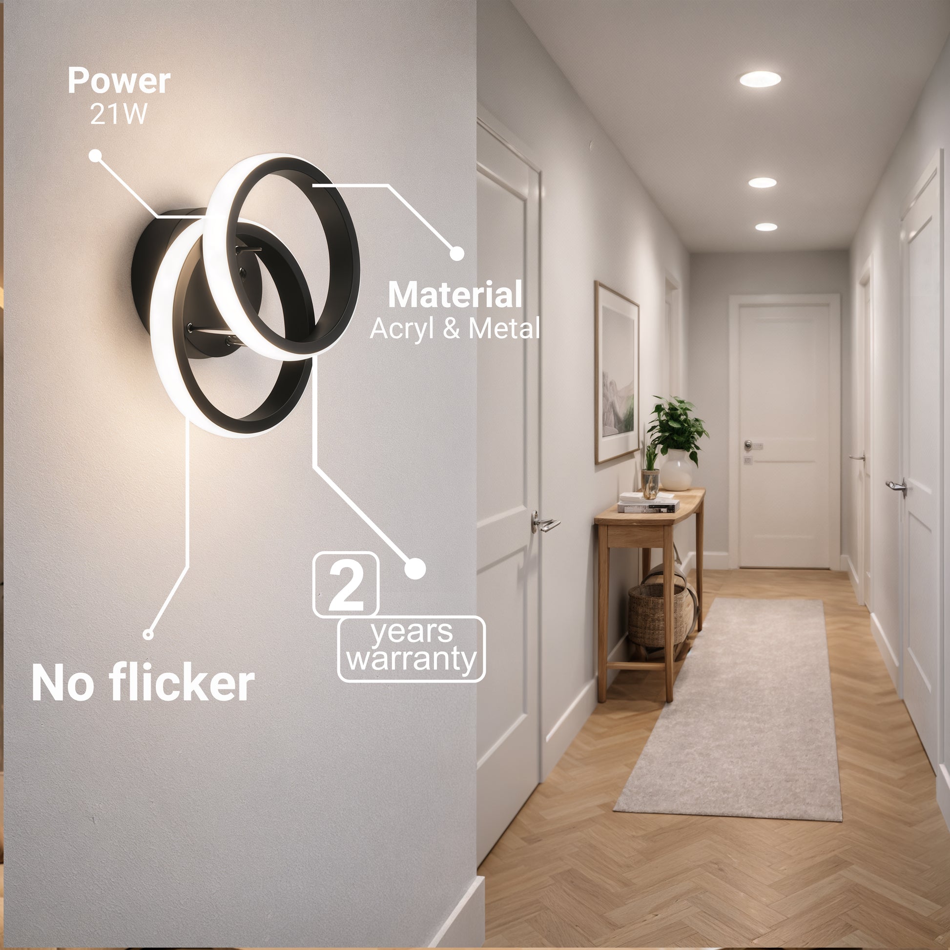 Πολυέλαιος LED VERTEX CIRCULA 21W, 2 κύκλοι, Μεταλλικά πλαίσια, Κρύο/Ζεστό/Ουδέτερο φως 3000K/4000K/6000K, Μαύρο, Μεταλλικοί πολυέλαιοι LED Προεπιλεγμένος τίτλος Alessandro Design