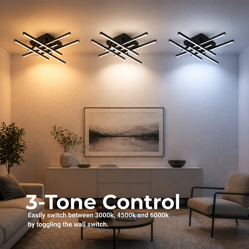 Πολυέλαιος LED με Τηλεχειριστήριο LINEX, 81W, 6 Στοιχεία, Γραμμικό, Κρύο/Ζεστό/Ουδέτερο φως, Ρυθμιζόμενο, Μαύροι πολυέλαιοι LED με τηλεχειριστήριο Προεπιλεγμένος τίτλος Alessandro Design