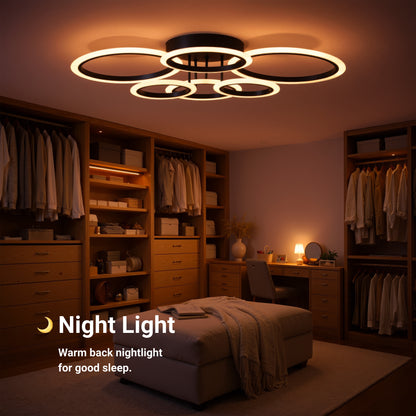 Πολυέλαιος LED με τηλεχειριστήριο BETTY 82W, 6 κύκλοι, κρύο/θερμό/ουδέτερο φως, ρυθμιζόμενο, μαύροι πολυέλαιοι LED με τηλεχειριστήριο Προεπιλεγμένος τίτλος Alessandro Design