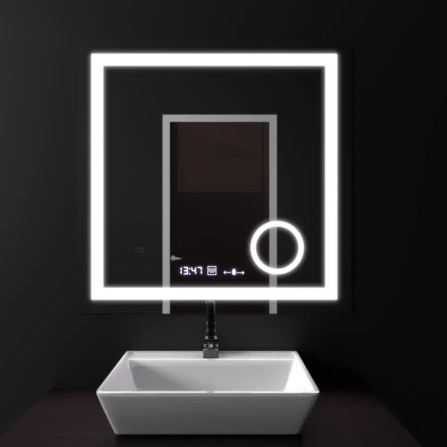 Ορθογώνιος καθρέφτης LED, 60x60 cm, Souverain MotionGlow Marcello, Σύστημα αποθαμβώματος, Ρολόι & Θερμόμετρο, Καλλυντικός Μεγεθυντικός φακός, Dimable Marcello Mirrors Προεπιλεγμένος τίτλος Alessandro Design