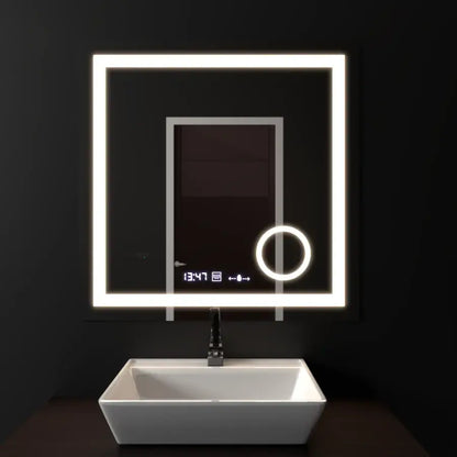 Ορθογώνιος καθρέφτης LED, 60x60 cm, Souverain MotionGlow Marcello, Σύστημα αποθαμβώματος, Ρολόι & Θερμόμετρο, Καλλυντικός Μεγεθυντικός φακός, Dimable Marcello Mirrors Προεπιλεγμένος τίτλος Alessandro Design