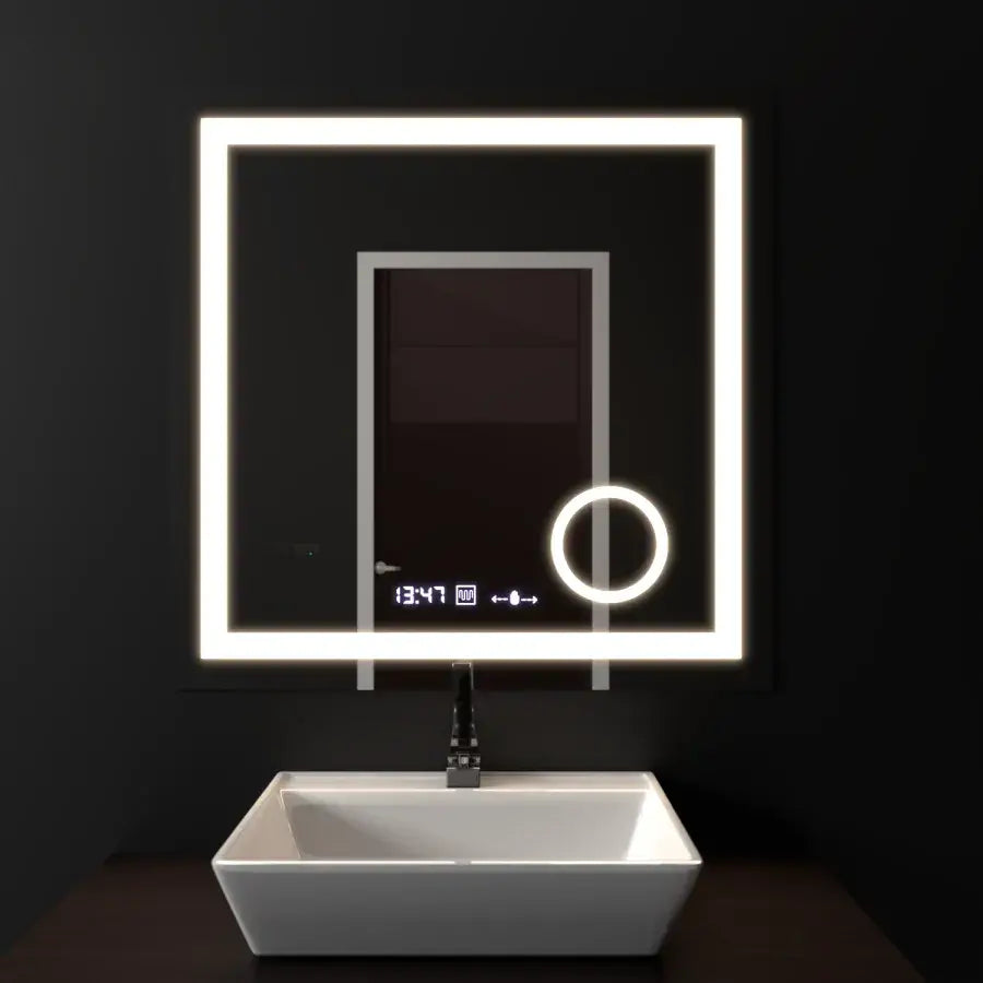 Ορθογώνιος καθρέφτης LED, 60x60 cm, Souverain MotionGlow Marcello, Σύστημα αποθαμβώματος, Ρολόι & Θερμόμετρο, Καλλυντικός Μεγεθυντικός φακός, Dimable Marcello Mirrors Προεπιλεγμένος τίτλος Alessandro Design