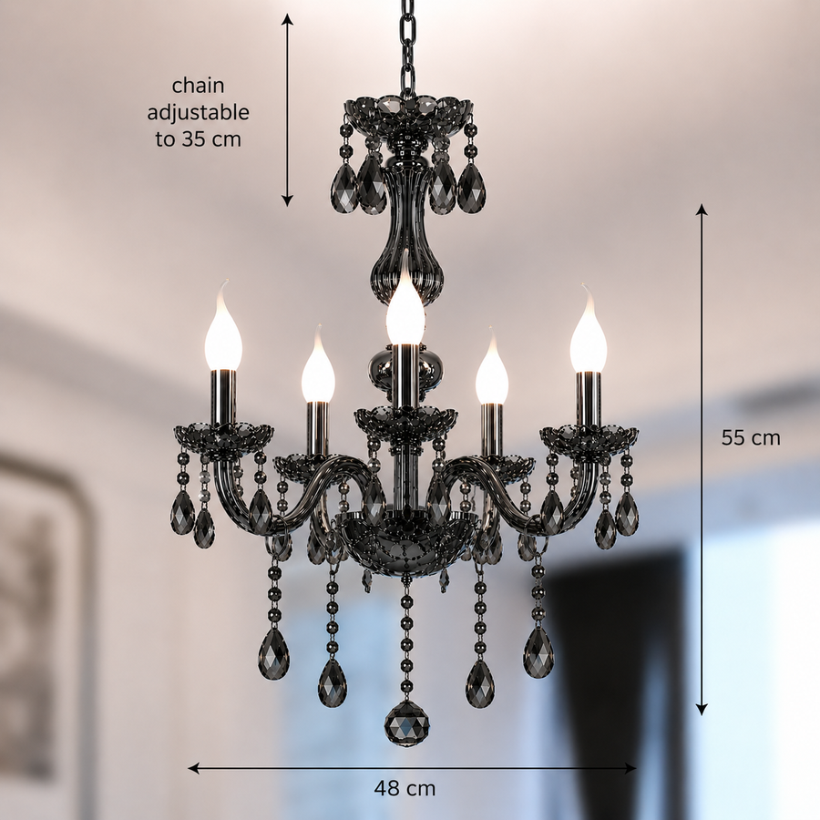Crystal Chandelier ALNWICK Eleganza, 5xE14, Διάμετρος 48cm, Μαύρο, Ρυθμιζόμενο ύψος Classic Chandeliers Προεπιλεγμένος τίτλος Alessandro Design
