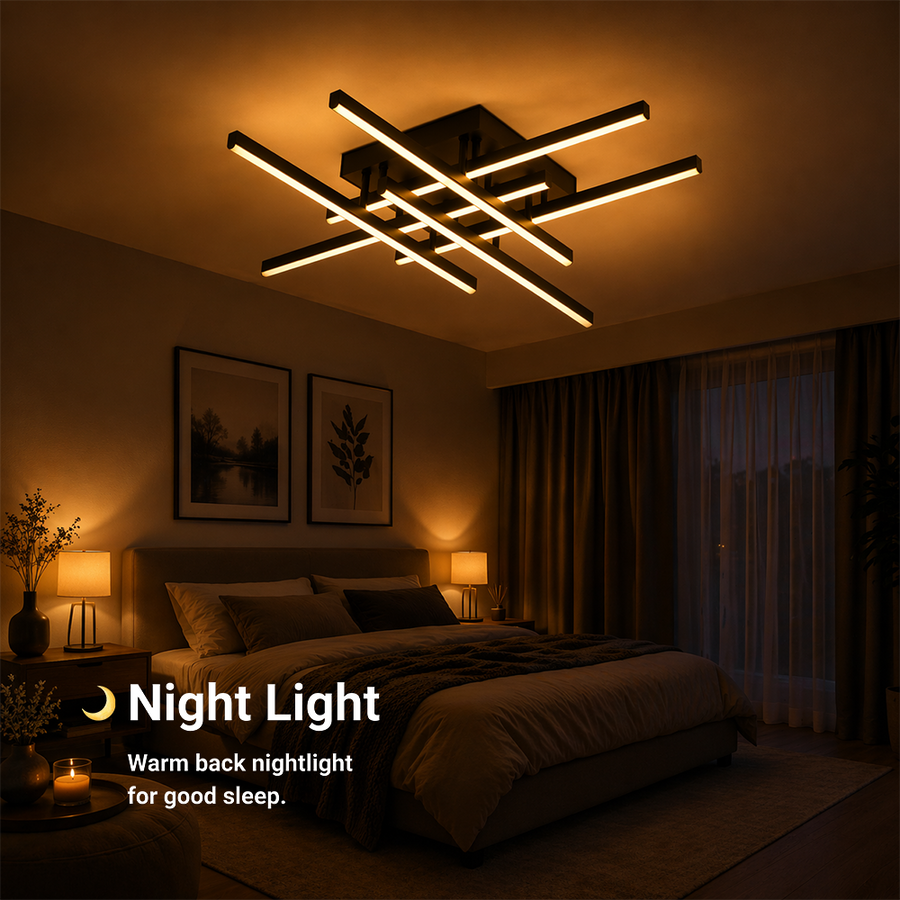 Πολυέλαιος LED με Τηλεχειριστήριο LINEX, 81W, 6 Στοιχεία, Γραμμικό, Κρύο/Ζεστό/Ουδέτερο φως, Ρυθμιζόμενο, Μαύροι πολυέλαιοι LED με τηλεχειριστήριο Προεπιλεγμένος τίτλος Alessandro Design