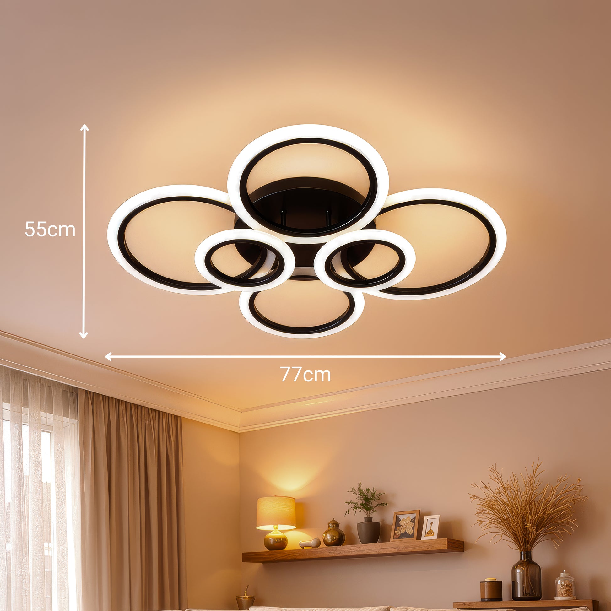 Πολυέλαιος LED με τηλεχειριστήριο BETTY 82W, 6 κύκλοι, κρύο/θερμό/ουδέτερο φως, ρυθμιζόμενο, μαύροι πολυέλαιοι LED με τηλεχειριστήριο Προεπιλεγμένος τίτλος Alessandro Design