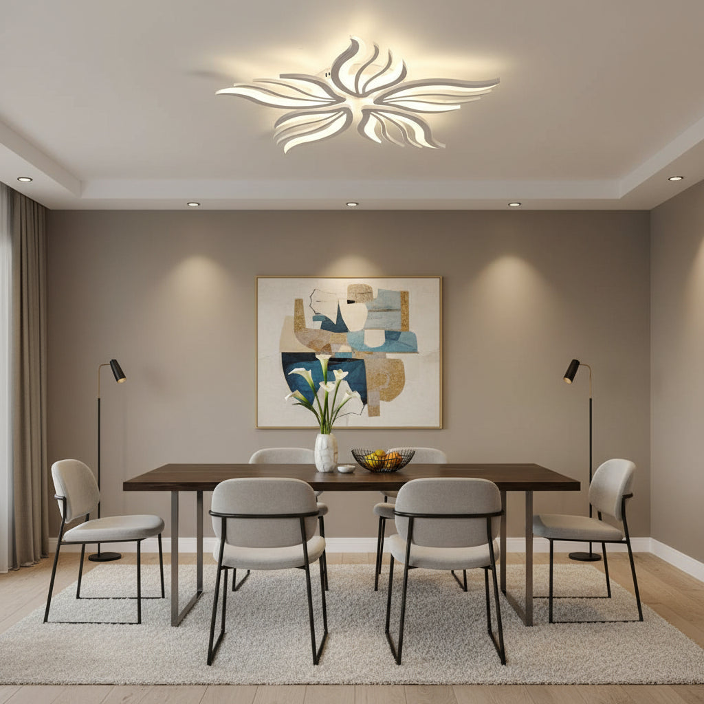 Πολυέλαιος LED με τηλεχειριστήριο SAKURA 62W, 5 πέταλα, κρύο/ζεστό/ουδέτερο φως, ρυθμιζόμενο, λευκός πολυέλαιος LED με τηλεχειριστήριο Προεπιλεγμένος τίτλος Alessandro Design