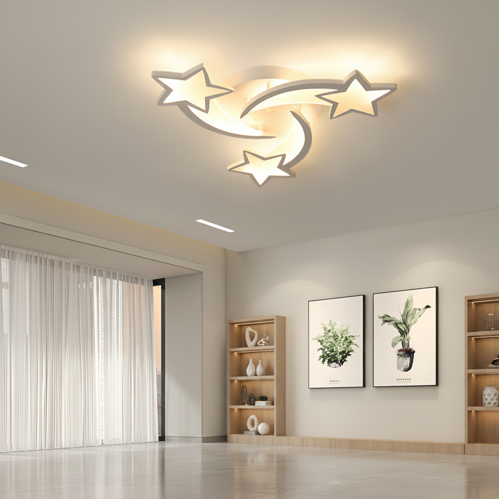 Πολυέλαιος LED με τηλεχειριστήριο IPOMOEA 51W, 3 αστέρια, Κρύο/Ζεστό/Ουδέτερο φως, Ρυθμιζόμενο, Λευκός πολυέλαιος LED με τηλεχειριστήριο Προεπιλεγμένος τίτλος Alessandro Design