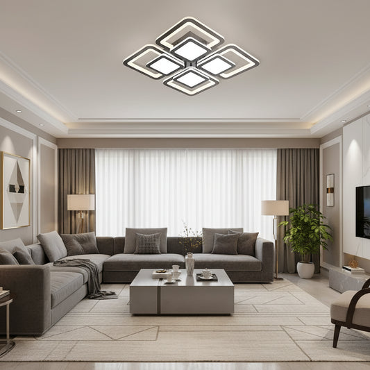 Πολυέλαιος LED με τηλεχειριστήριο SUSAN 96W, 4 τετράγωνα, κρύο/θερμό/ουδέτερο φως, ρυθμιζόμενο, μαύροι πολυέλαιοι LED με τηλεχειριστήριο Προεπιλεγμένος τίτλος Alessandro Design