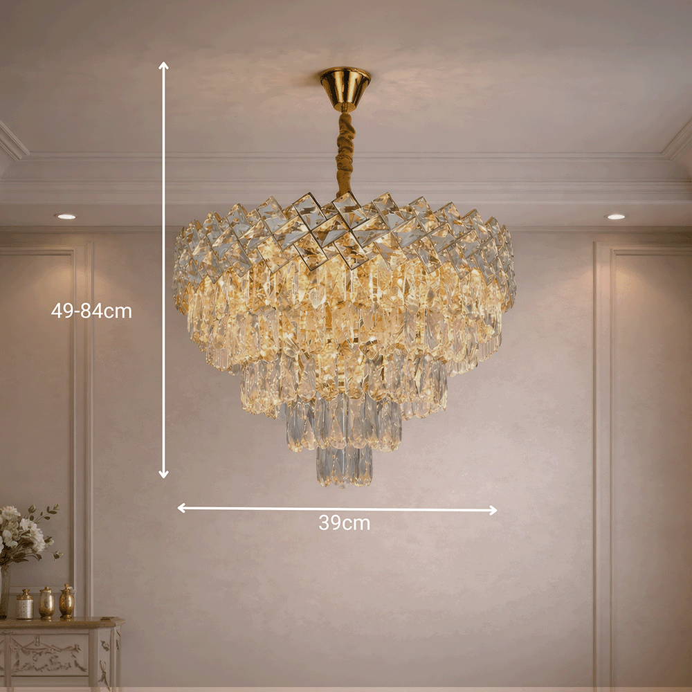 Κρυστάλλινος πολυέλαιος WINDSOR Elegance 8x E14, διάμετρος 39 cm, γυαλιστερό χρυσό, ρυθμιζόμενο ύψος, μεταλλικοί και κρυστάλλινοι πολυέλαιοι, προεπιλεγμένος τίτλος Alessandro Design