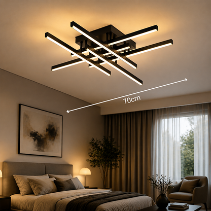 Πολυέλαιος LED με Τηλεχειριστήριο LINEX, 81W, 6 Στοιχεία, Γραμμικό, Κρύο/Ζεστό/Ουδέτερο φως, Ρυθμιζόμενο, Μαύροι πολυέλαιοι LED με τηλεχειριστήριο Προεπιλεγμένος τίτλος Alessandro Design