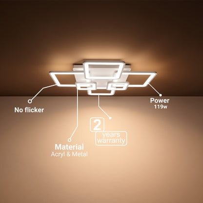 Πολυέλαιος LED με τηλεχειριστήριο ELLA 119W, 6 τετράγωνα, κρύο/θερμό/ουδέτερο φως, ρυθμιζόμενο, λευκός πολυέλαιος LED με τηλεχειριστήριο Προεπιλεγμένος τίτλος Alessandro Design
