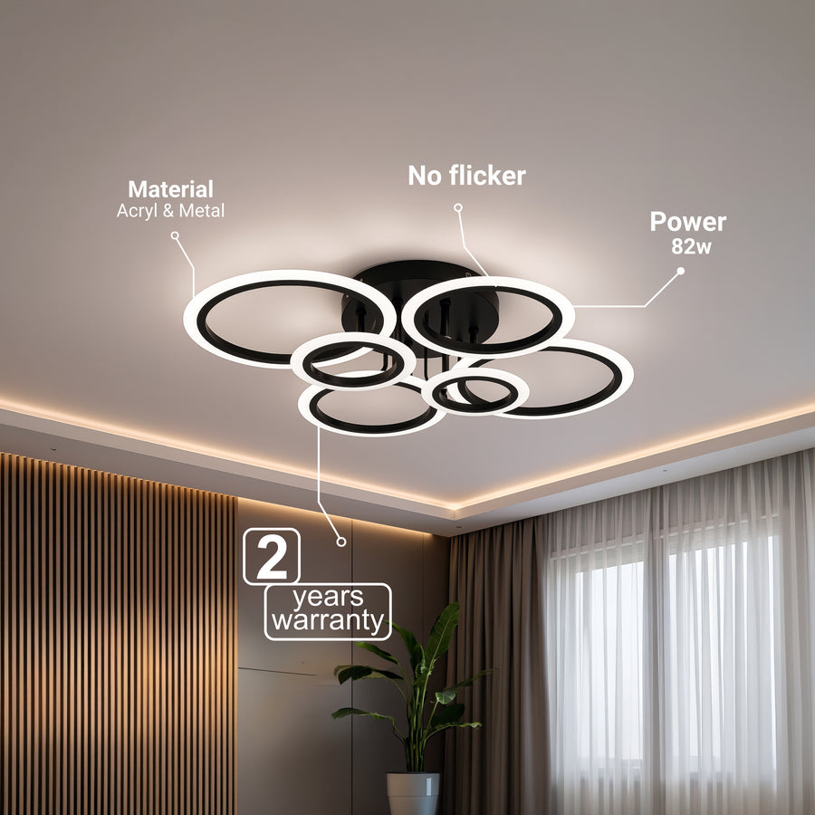 Πολυέλαιος LED με τηλεχειριστήριο BETTY 82W, 6 κύκλοι, κρύο/θερμό/ουδέτερο φως, ρυθμιζόμενο, μαύροι πολυέλαιοι LED με τηλεχειριστήριο Προεπιλεγμένος τίτλος Alessandro Design