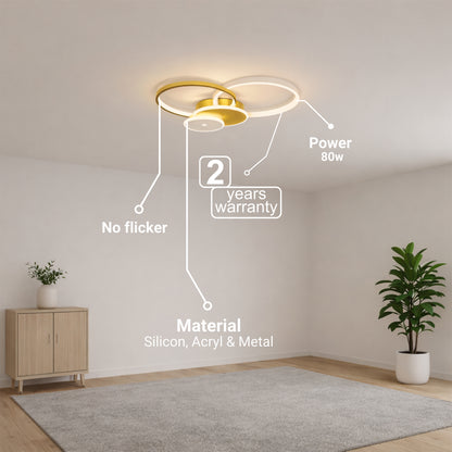 Πολυέλαιος LED με τηλεχειριστήριο KILLIAN 80W, 4 κύκλοι, κρύο/θερμό/ουδέτερο φως, ρυθμιζόμενο, χρυσοί πολυέλαιοι LED με τηλεχειριστήριο Προεπιλεγμένος τίτλος Alessandro Design