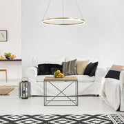 Κρεμαστός πολυέλαιος LED, ANINA, 34W, 1 κύκλος, Διάμετρος 50 cm, Κρύο/Ζεστό/Ουδέτερο φως 3000K/4000K/6000K, Ρυθμιζόμενο, Γυαλιστερό χρυσό Λευκό, Ρυθμιζόμενο ύψος, Μεταλλικοί και Ακρυλικοί LED Πολυέλαιοι με Τηλεχειριστήριο Τηλεχειριστηρίου Adroitless Design