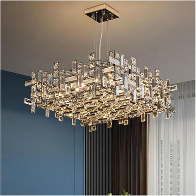 Crystal Chandelier RZ-2/500x500GD, 10xE14, Διάμετρος 50cm, Ρυθμιζόμενο ύψος, Γυαλιστερό Χρυσό, Ρυθμιζόμενο Ύψος, Κομψή σχεδίαση