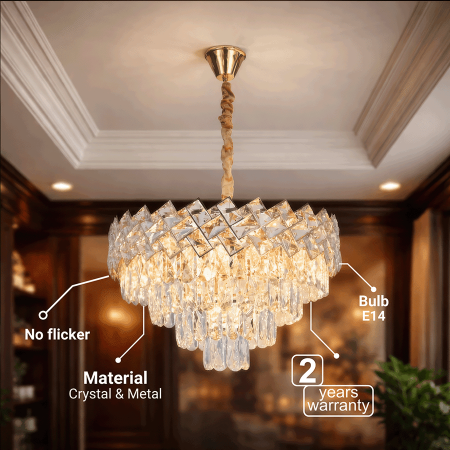 Κρυστάλλινος πολυέλαιος WINDSOR Elegance 8x E14, διάμετρος 39 cm, γυαλιστερό χρυσό, ρυθμιζόμενο ύψος, μεταλλικοί και κρυστάλλινοι πολυέλαιοι, προεπιλεγμένος τίτλος Alessandro Design