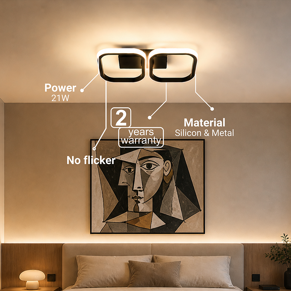 Πολυέλαιος LED VERTEX 21W, 2 τετράγωνα, Γραμμικό, Κρύο/Ζεστό/Ουδέτερο φως, Μαύροι πολυέλαιοι LED Προεπιλεγμένος τίτλος Alessandro Design