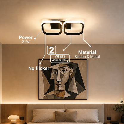 Πολυέλαιος LED VERTEX 21W, 2 τετράγωνα, Γραμμικό, Κρύο/Ζεστό/Ουδέτερο φως, Μαύροι πολυέλαιοι LED Προεπιλεγμένος τίτλος Alessandro Design