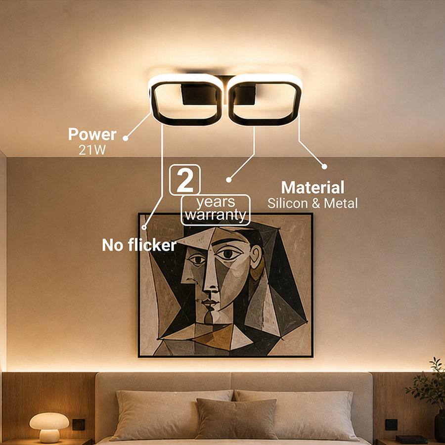 Πολυέλαιος LED VERTEX 21W, 2 τετράγωνα, Γραμμικό, Κρύο/Ζεστό/Ουδέτερο φως, Μαύροι πολυέλαιοι LED Προεπιλεγμένος τίτλος Alessandro Design