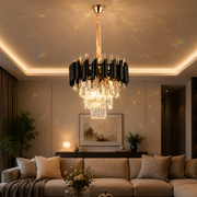 Crystal Chandelier VERSAILLES Petito 3xE14, Διάμετρος 30cm, Γυαλιστερό χρυσό και μαύρο, Ρυθμιζόμενο ύψος Κρυστάλλινος πολυέλαιος Προεπιλεγμένος τίτλος Alessandro Design