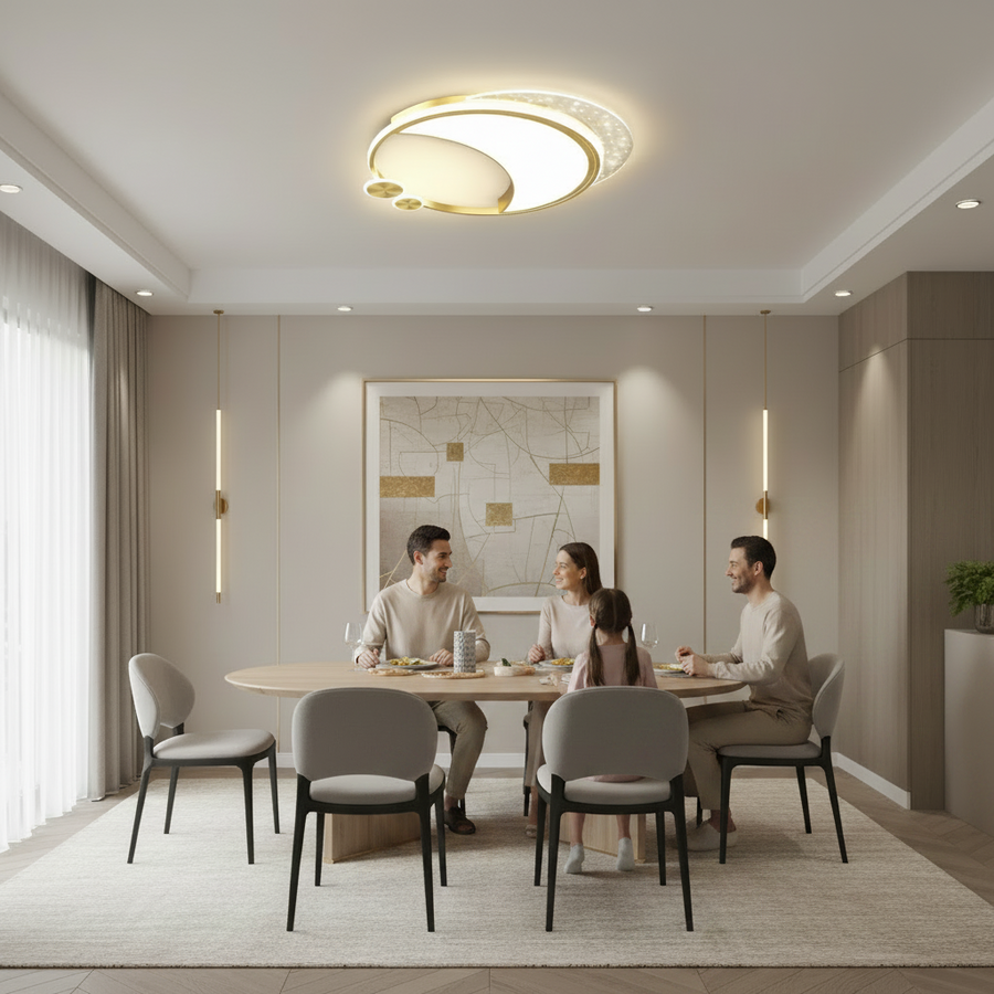 Marco LED Πολυέλαιος με Τηλεχειριστήριο, 76W, Dimmable, Χρυσό, Μέταλλο, Ακρυλικό και Γυαλί, 3000K/4000K/6000K