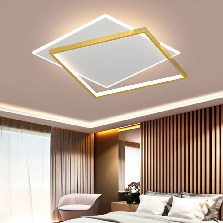 Πολυέλαιος LED με τηλεχειριστήριο SOLARA 66W, 2 τετράγωνα, κρύο/θερμό/ουδέτερο φως, ρυθμιζόμενο, χρυσό λευκό πολυέλαιοι LED με τηλεχειριστήριο Προεπιλεγμένος τίτλος Alessandro Design