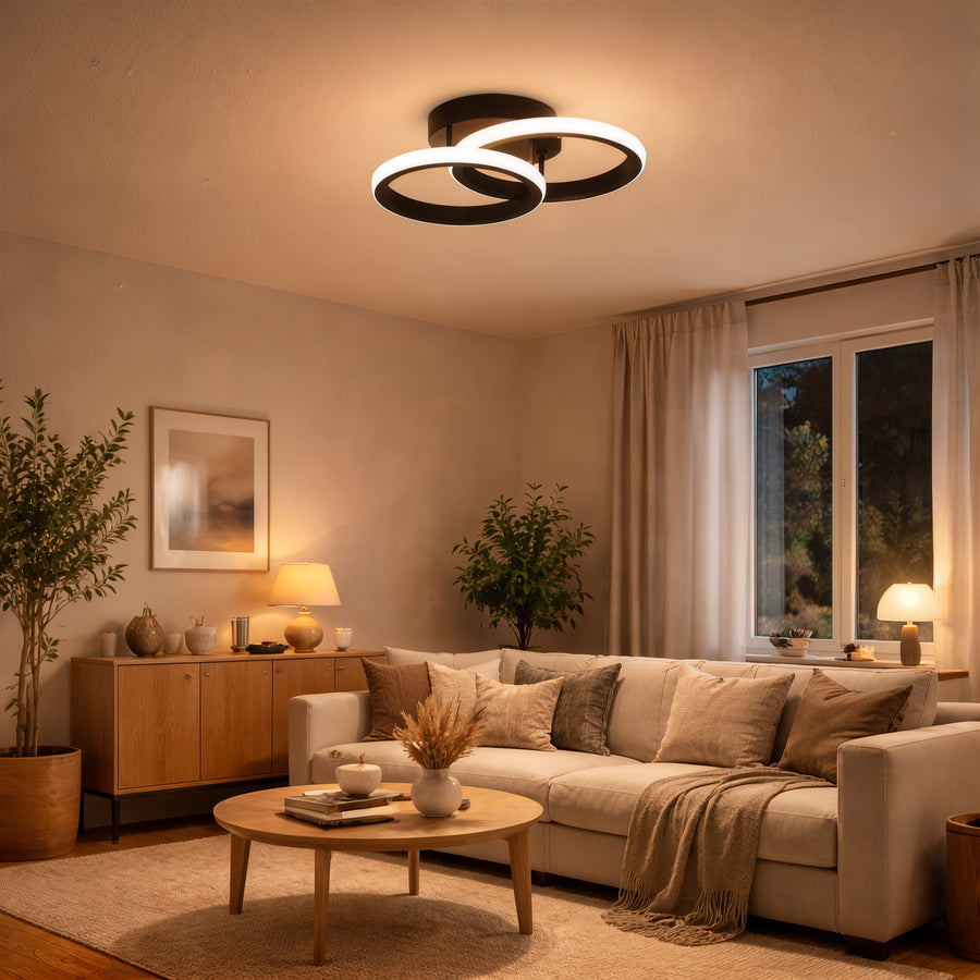 Πολυέλαιος LED VERTEX CIRCULA 21W, 2 κύκλοι, Μεταλλικά πλαίσια, Κρύο/Ζεστό/Ουδέτερο φως 3000K/4000K/6000K, Μαύρο, Μεταλλικοί πολυέλαιοι LED Προεπιλεγμένος τίτλος Alessandro Design