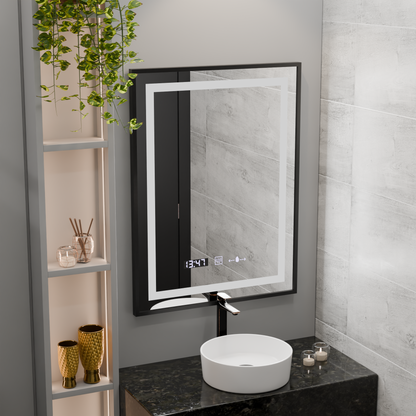 Ορθογώνιος καθρέφτης LED, 50x70 cm, Verite Majeste Noir Motion Glow Marcello, Σύστημα αποθαμβώματος, Ρολόι & Θερμόμετρο, Καθρέφτες Dimable Marcello Προεπιλεγμένος τίτλος Alessandro Design