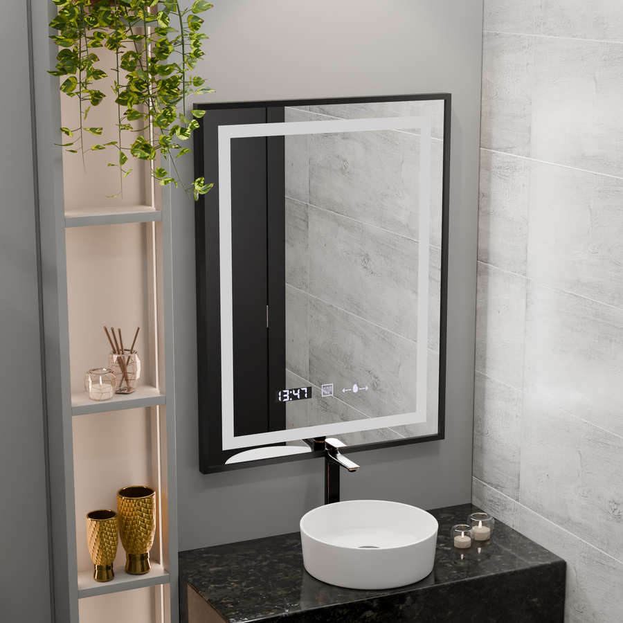 Ορθογώνιος καθρέφτης LED, 50x70 cm, Verite Majeste Noir Motion Glow Marcello, Σύστημα αποθαμβώματος, Ρολόι & Θερμόμετρο, Καθρέφτες Dimable Marcello Προεπιλεγμένος τίτλος Alessandro Design