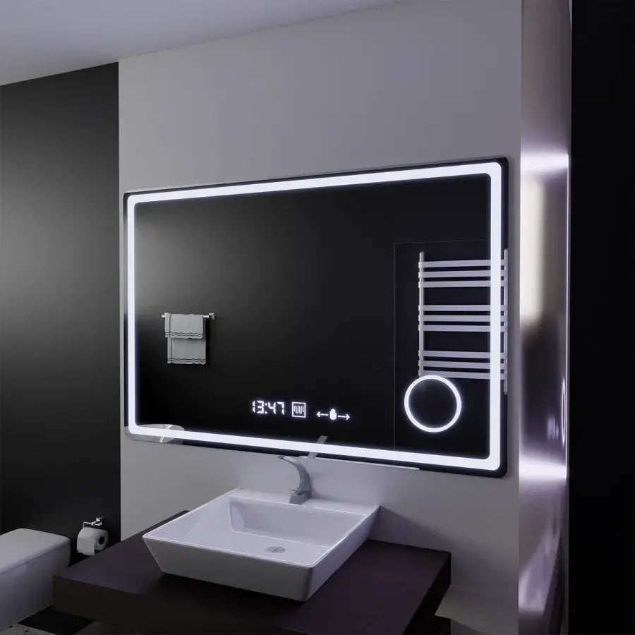 Ορθογώνιος καθρέφτης LED, 120x80 cm, Souverain MotionGlow Marcello, Σύστημα αποθαμβώματος, Ρολόι & Θερμόμετρο, Καλλυντικός Μεγεθυντικός φακός, Dimable Marcello Mirrors Προεπιλεγμένος τίτλος Alessandro Design