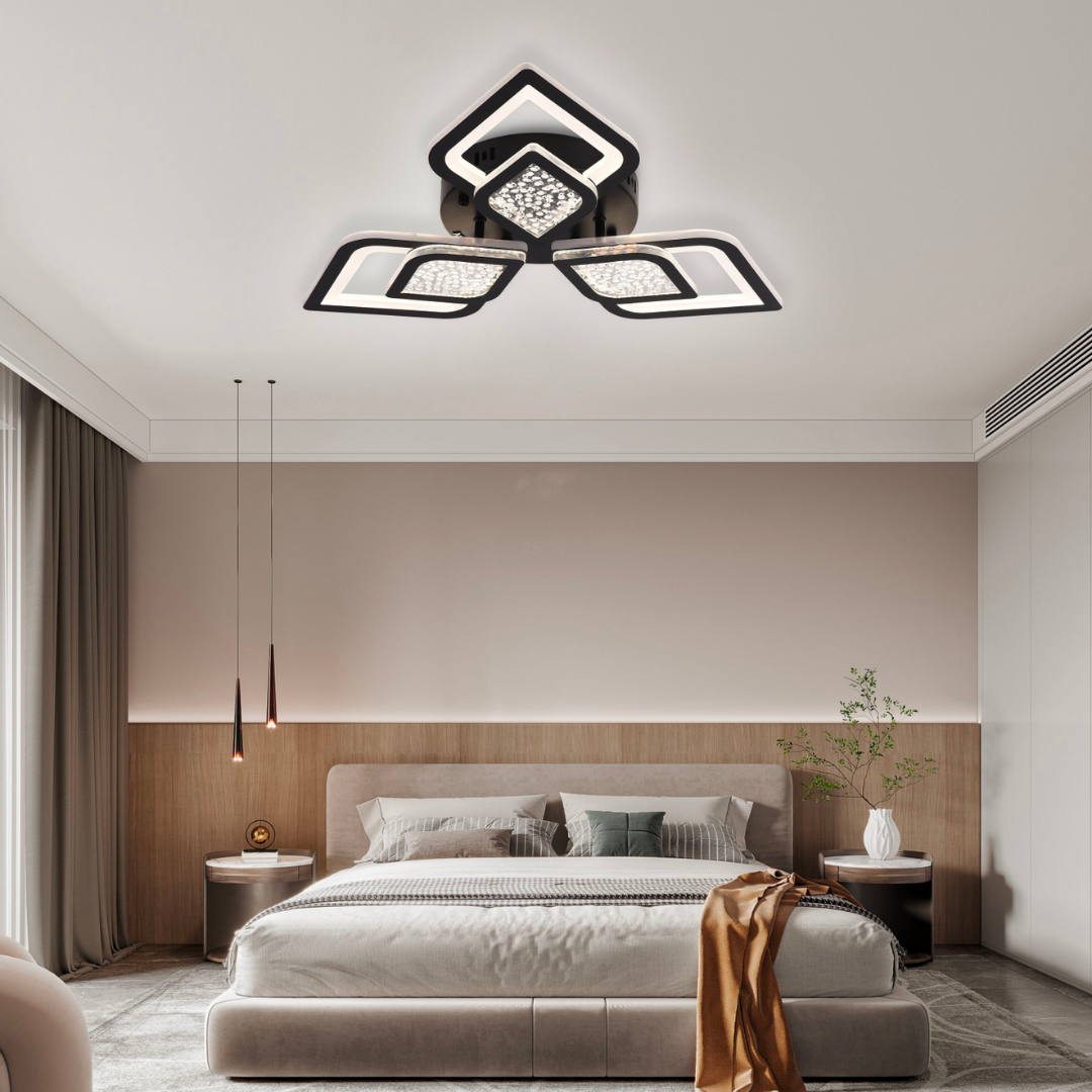 Lustra LED cu telecomanda Lorenzo, 67W, 3 Petale, lumina Rece/Calda/Neutra, Dimabila, Negru Lustre LED cu Telecomanda Default Title Alessandro Design