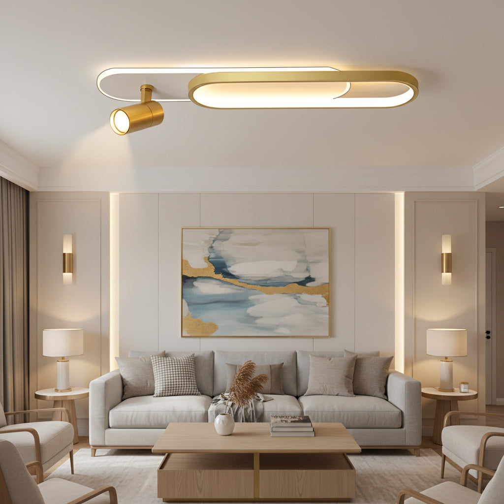 Lustra LED cu Proiector Reglabil FISSO Camilla, 48W, lumina Rece/Calda/Neutra 3000K/4000K/6000K, Auriu Lucios, Metal si Acril Lustre LED Default Title Alessandro Design