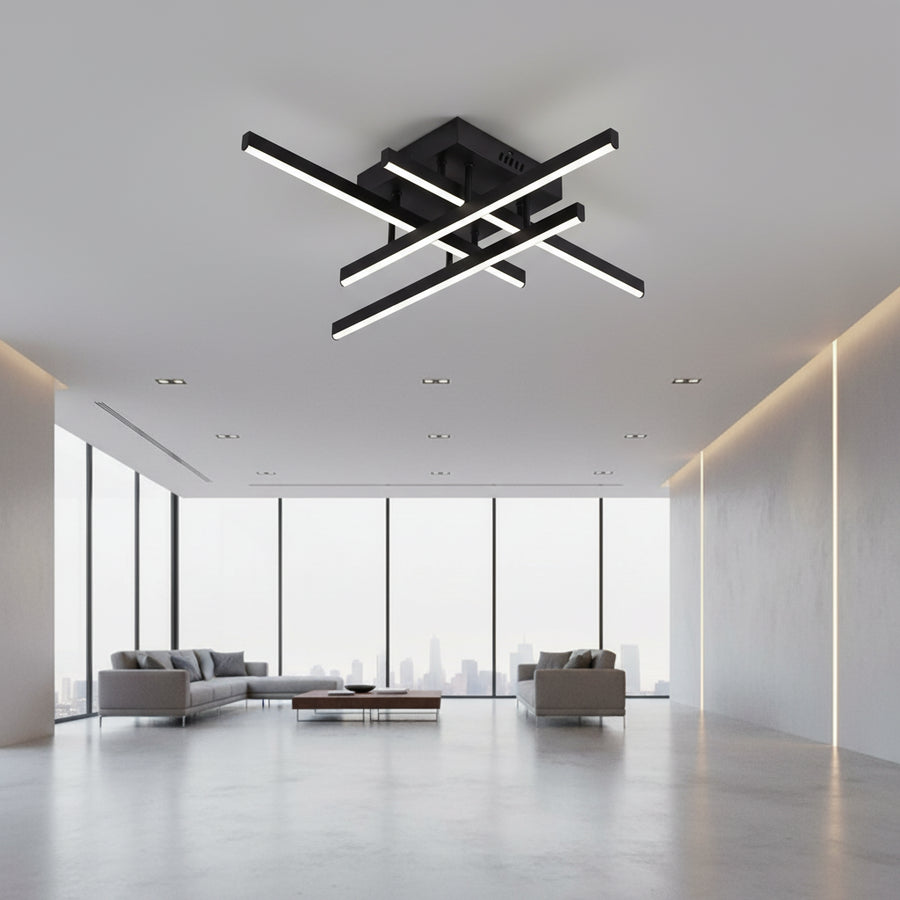 Πολυέλαιος LED με Τηλεχειριστήριο LINEX, 52W, 4 Στοιχεία, Γραμμικό, Κρύο/Ζεστό/Ουδέτερο φως, Ρυθμιζόμενο, Μαύροι πολυέλαιοι LED με τηλεχειριστήριο Προεπιλεγμένος τίτλος Alessandro Design