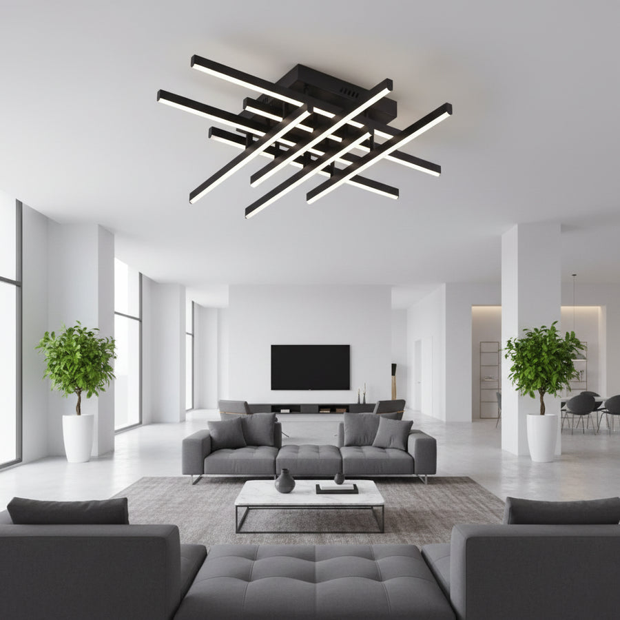 Πολυέλαιος LED με Τηλεχειριστήριο LINEX, 108W, 8 στοιχεία, Κρύο/Ζεστό/Ουδέτερο φως, Ρυθμιζόμενο, Μαύροι πολυέλαιοι LED με Τηλεχειριστήριο Προεπιλεγμένος τίτλος Alessandro Design
