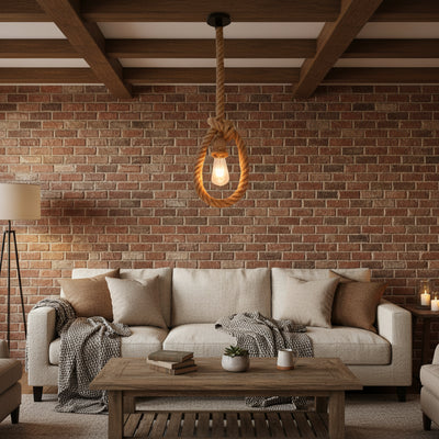 Vintage Πολυέλαιος LV103/130, 1xE27, Rustic, String and Metal, 130cm, Μαύρο Στήριγμα