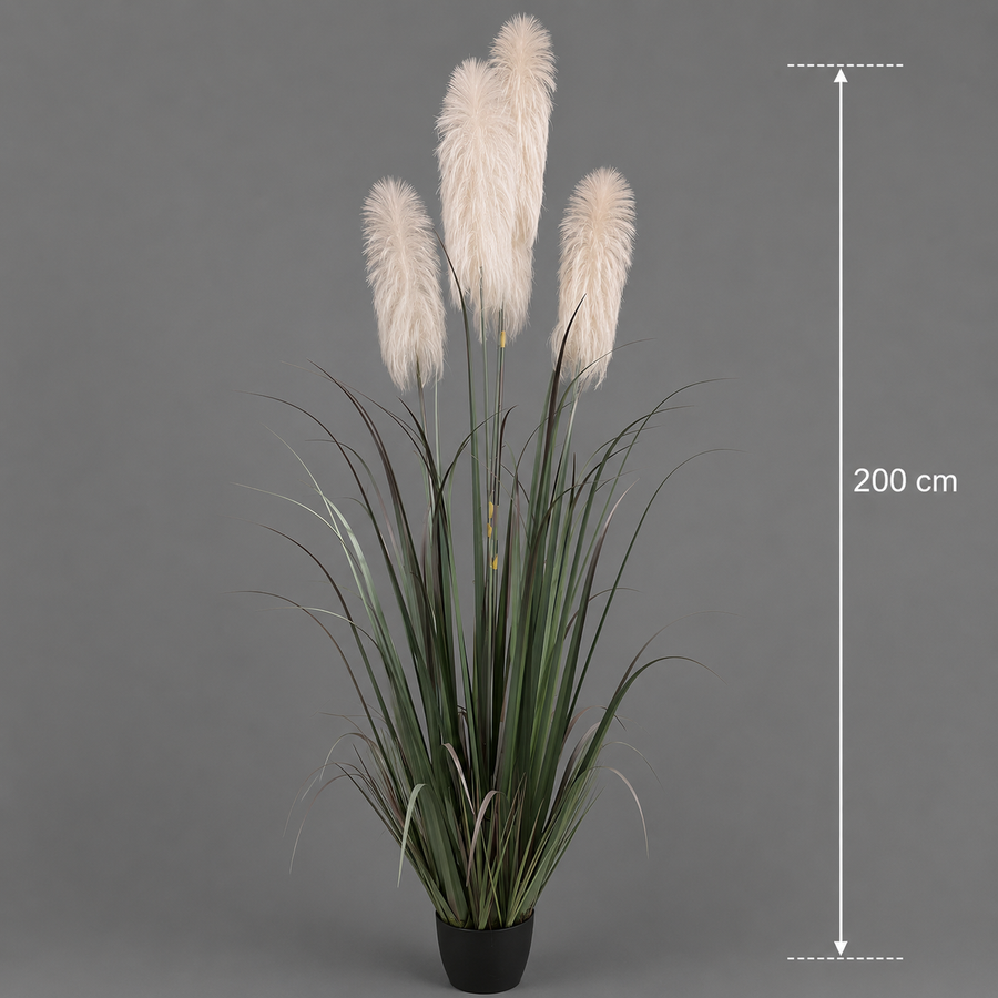 Planta Artificială Iarbă Ornamentală, 200 cm, cu 4 fire, Stuf si Iarba, Verde si Gri, Fara Ghiveci