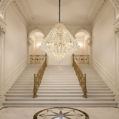 Candelabru Cristal KONIG Grande Supremo, 54xE14, D150 cm, Auriu, Inaltime Reglabila, Metal si Cristal