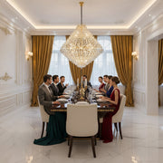 Candelabru Cristal KONIG Grande Supremo, 54xE14, D150 cm, Auriu, Inaltime Reglabila, Metal si Cristal