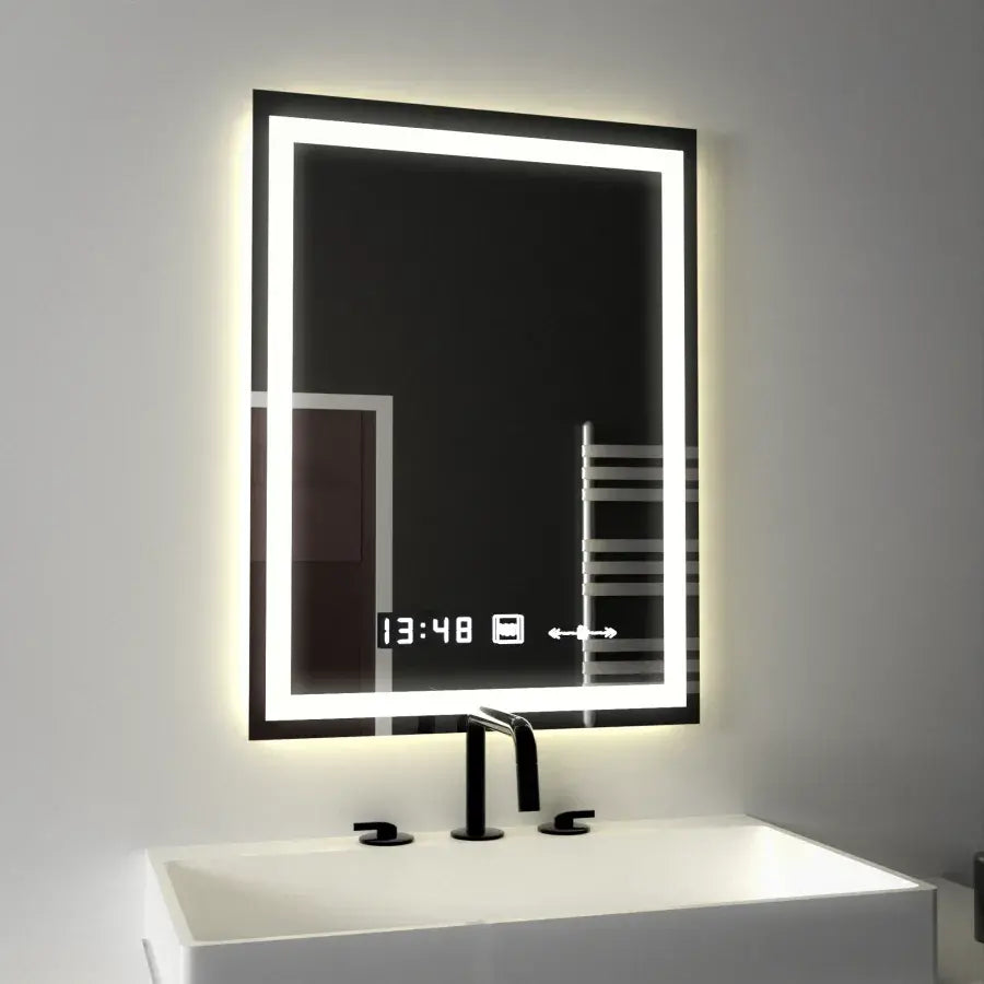 Ορθογώνιος καθρέφτης LED, 45x60 cm, Verite MotionGlow Marcello, Σύστημα αποθαμβώματος, Ρολόι & Θερμόμετρο, Dimable Marcello Mirrors Προεπιλεγμένος τίτλος Alessandro Design