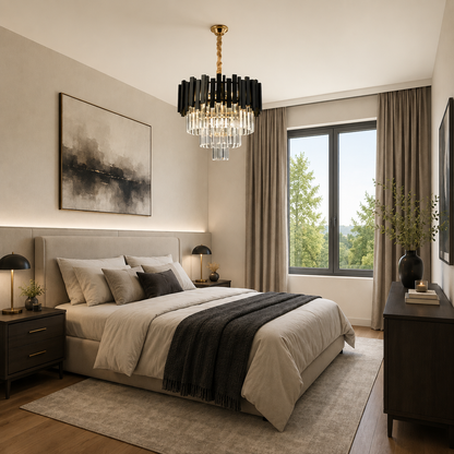 Crystal Chandelier BLOIS Nobile 5xE14, Διάμετρος 40cm, Μαύρος, Ρυθμιζόμενο Ύψος