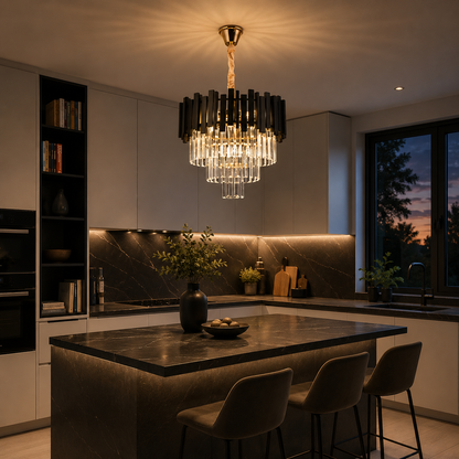 Crystal Chandelier BLOIS Nobile 5xE14, Διάμετρος 40cm, Μαύρος, Ρυθμιζόμενο Ύψος