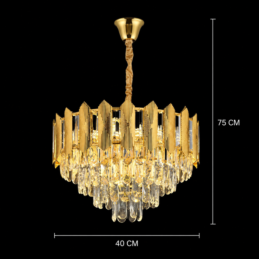 Κρυστάλλινος πολυέλαιος BUCKINGHAM Nobile 5xE14, Διάμετρος 40cm, Γυαλιστερό χρυσό, Ρυθμιζόμενο ύψος