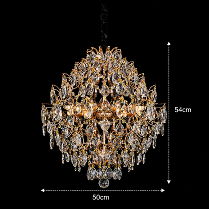 Candelabru Cristal KONIG Eleganza, 8xE14, D50 cm, Auriu, Inaltime Reglabila, Metal si Cristal